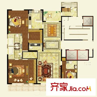 武漢萬(wàn)達(dá)九號(hào)公館戶型圖一期戶型圖-3 3室2廳4衛(wèi)1廚