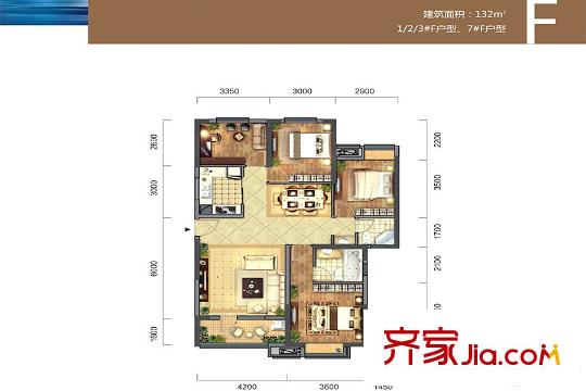 招商江灣國際1/2/3/7#F戶型132平 4室2廳2衛(wèi)1廚