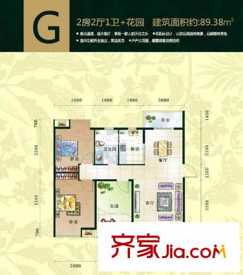 東龍世紀花園 2室 戶型圖