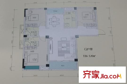 F、綠島5、7、8、9、10、12號樓C2戶型 3室2廳2衛(wèi)1廚