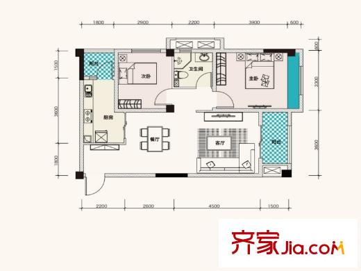 F、綠島11、13棟A3戶型86平 2室2廳1衛(wèi)1廚
