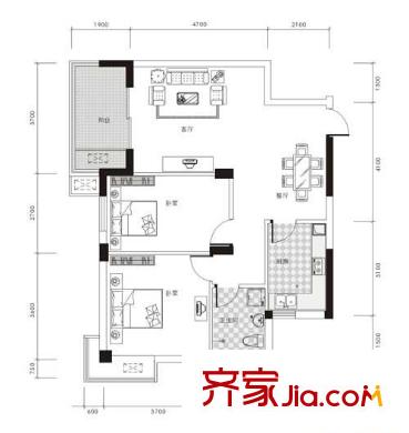 萊茵城戶型圖10號(hào)樓F1戶型 2室2廳1衛(wèi)