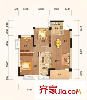 萊茵城戶型圖3號(hào)樓F戶型 3室2廳1衛(wèi)1廚