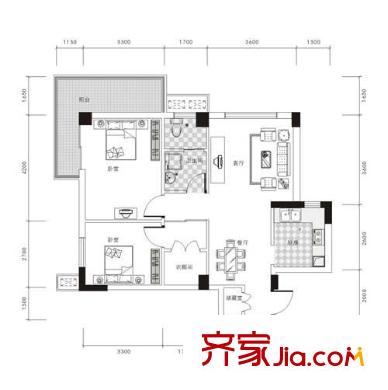 萊茵城戶型圖F戶型 2室2廳1衛(wèi)