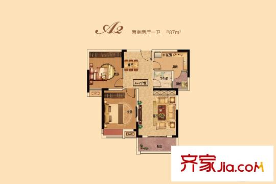 中建御景星城1號樓A2戶型 2室2廳1衛(wèi)1廚