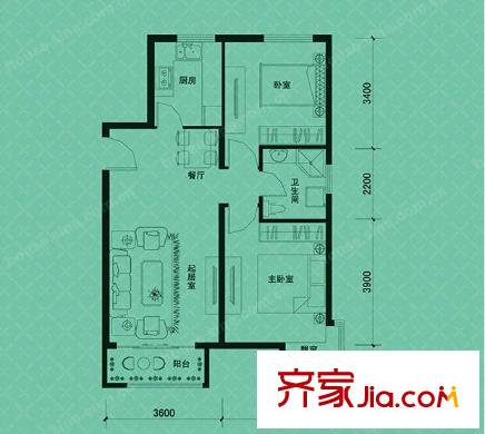 濱江苑戶型圖2室2廳 2室2廳