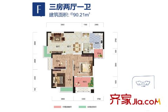 御水華城22號樓F戶型 3室2廳1衛(wèi)1廚
