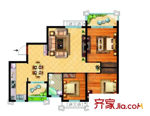 萬安國際公寓戶型圖3室2廳 3室2廳