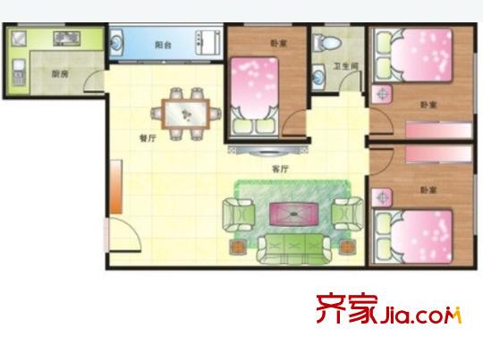 萬安國際公寓戶型圖3室2廳 3室2廳