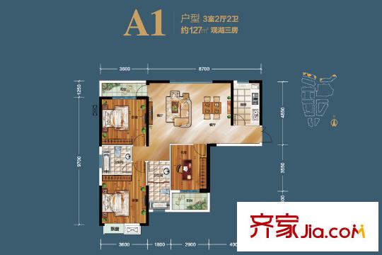 南湖時(shí)尚城K3A、K4A號(hào)樓A1戶型 3室2廳2衛(wèi)1廚