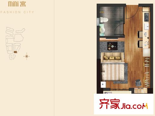 南湖時(shí)尚城KI號(hào)樓公寓戶型 1室1廳1衛(wèi)1廚