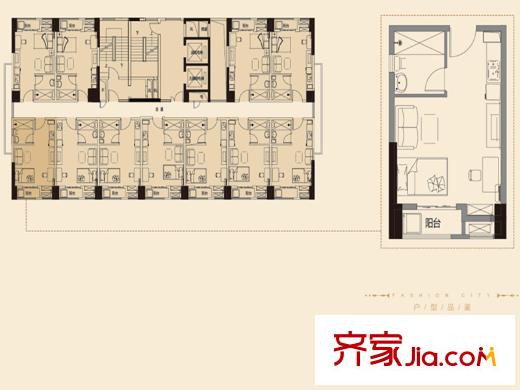 南湖時(shí)尚城KI號(hào)樓平面圖公寓戶型 1室1廳1衛(wèi)1廚