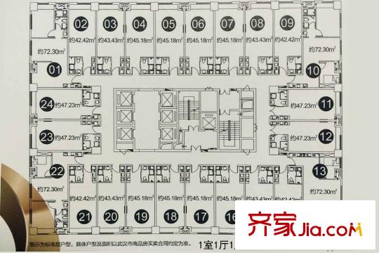 武漢中央文化區(qū)k6-2號(hào)樓42.42-72.3平戶型 1室1廳1衛(wèi)1廚