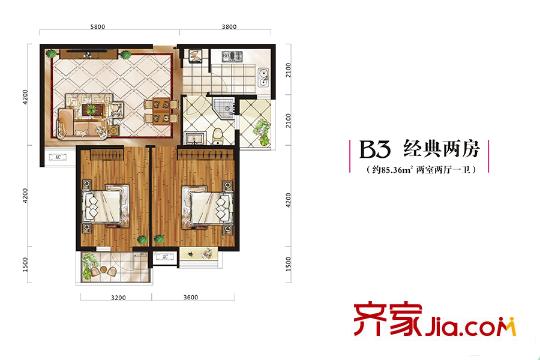 昌銳雙怡麗景B3戶型 2室2廳1衛(wèi)1廚