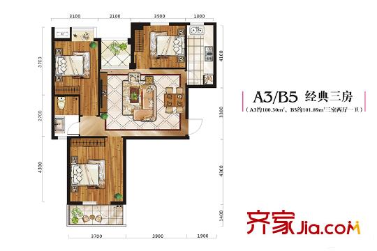 昌銳雙怡麗景A3B5戶型 2室2廳1衛(wèi)1廚