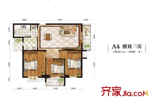 昌銳雙怡麗景A4戶型 3室2廳1衛(wèi)1廚