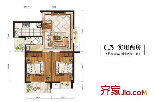 昌銳雙怡麗景C3戶型 2室2廳1衛(wèi)1廚