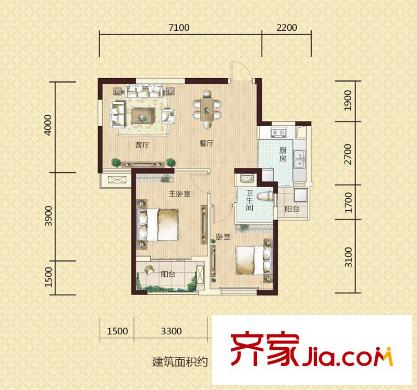 尚都一品戶型圖H2戶型 2室2廳1衛(wèi)1廚