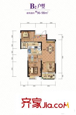 聯(lián)想江城雅居1、2、4號(hào)樓B2戶型 3室2廳1衛(wèi)1廚