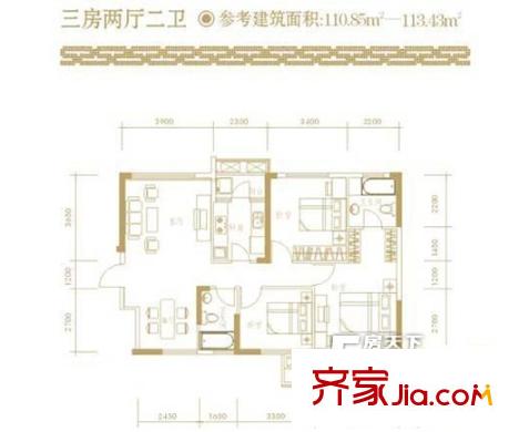 青揚十街戶型圖3室2廳 戶型圖 3室2廳2衛(wèi)