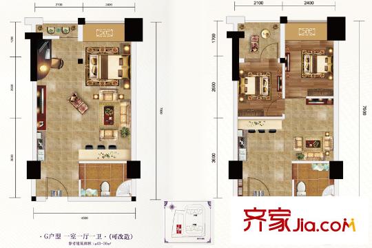長(zhǎng)投?瓏庭1號(hào)樓G戶型 1室1廳1衛(wèi)1廚