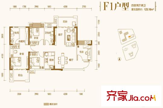 瑞云居4號(hào)樓F1戶(hù)型 4室2廳2衛(wèi)1廚