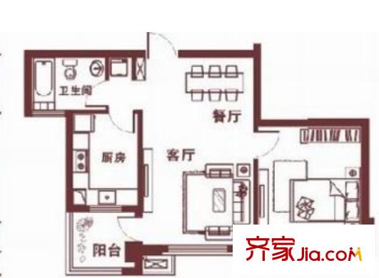 沌口東方花園戶型圖1室2廳 1室2廳