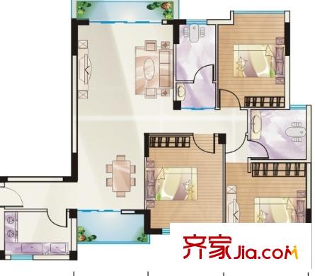 沌口東方花園戶型圖3室2廳 3室2廳