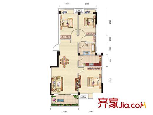 歌林花園三期林語境42-43-45號(hào)樓  97平方米 3室2廳1衛(wèi)1廚