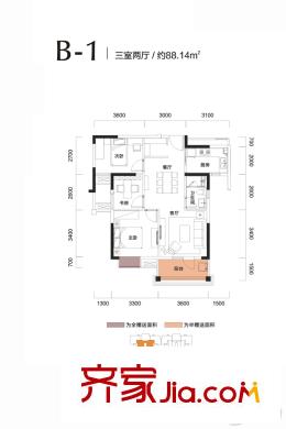 長投景城漢口年華3號(hào)樓B-1戶型 3室2廳1衛(wèi)1廚
