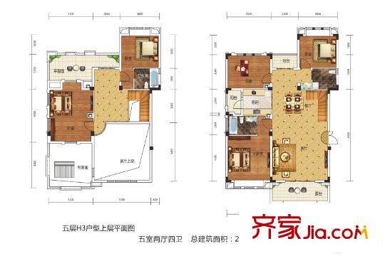 百步亭金橋匯18、19、20、21號樓H3戶型 5室2廳4衛(wèi)1廚
