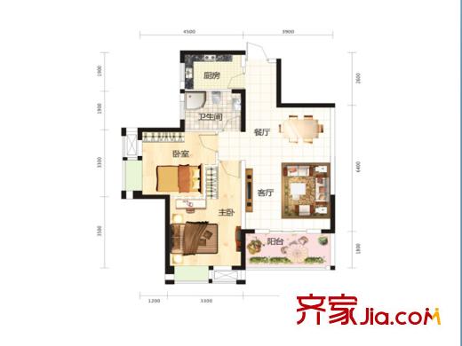 中國(guó)鐵建國(guó)際城10、11、12、13、17、18號(hào)樓D2戶型 2室2廳1衛(wèi)1廚