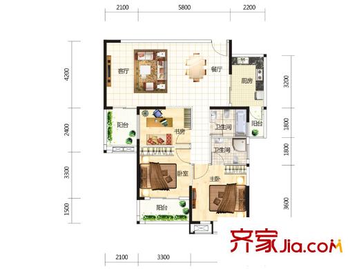 中國(guó)鐵建國(guó)際城8、19號(hào)樓C2戶型 3室2廳2衛(wèi)1廚