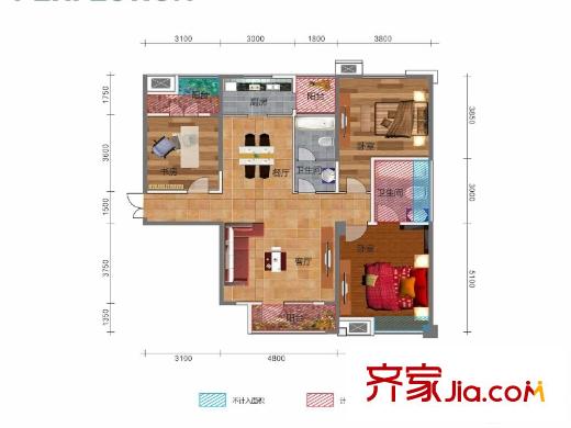 天宇盛世濱江悅濱江5號樓F戶型138平 3室2廳2衛(wèi)1廚