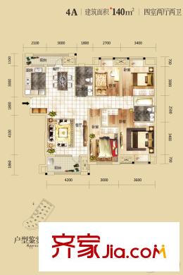 金地瀾菲溪岸E17號(hào)樓4A戶(hù)型 4室2廳2衛(wèi)1廚