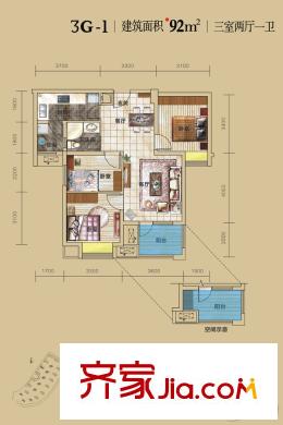 金地瀾菲溪岸E18、E19、E21、E24號(hào)樓3G-1戶(hù)型 3室2廳1衛(wèi)1廚