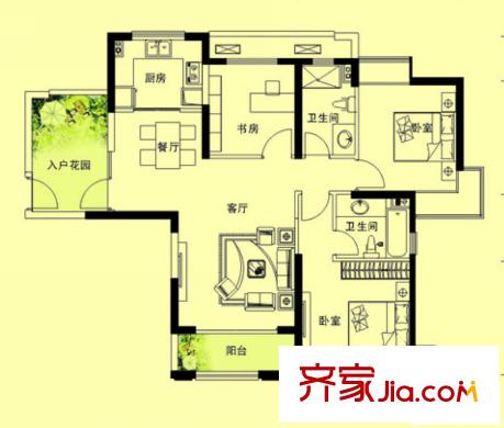 七里香苑戶型圖一期A1戶型 3室2廳1衛(wèi)