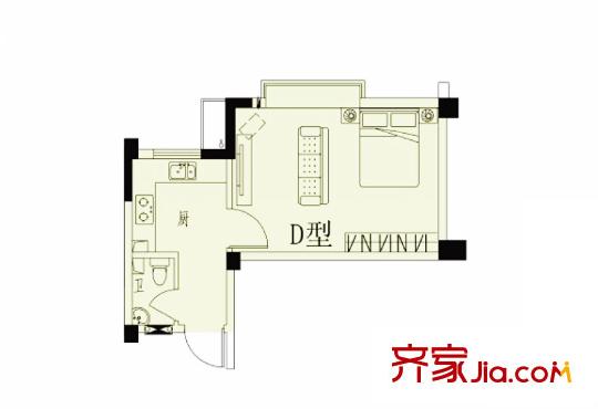 七里香苑戶型圖一期D戶型 1室1廳1衛(wèi)