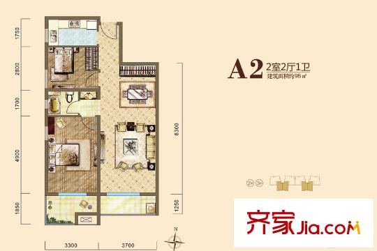 漢北璽園2、3號(hào)樓A2戶型 2室2廳1衛(wèi)1廚