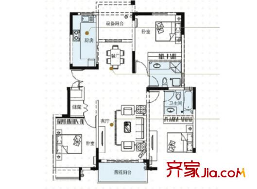 香樟水岸國信馨園戶型圖3室2廳 3室2廳