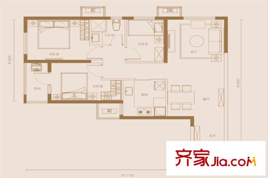 萬科漢口傳奇唐樾3#3E90平3室2廳1衛(wèi) 3室2廳1衛(wèi)1廚