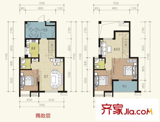 金龍百靈景都戶型圖復(fù)式5-b型 3室2廳2衛(wèi)1廚