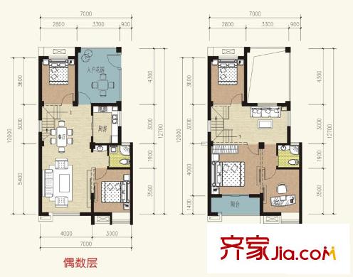 金龍百靈景都戶型圖復(fù)式5-a型 5室2廳2衛(wèi)1廚