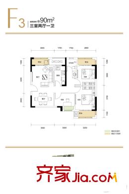 融創(chuàng)公園壹號(hào)K4地塊4號(hào)樓F3戶型 3室2廳1衛(wèi)1廚