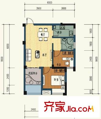 金龍百靈景都戶型圖1號(hào)樓1-b 2室2廳1衛(wèi)1廚
