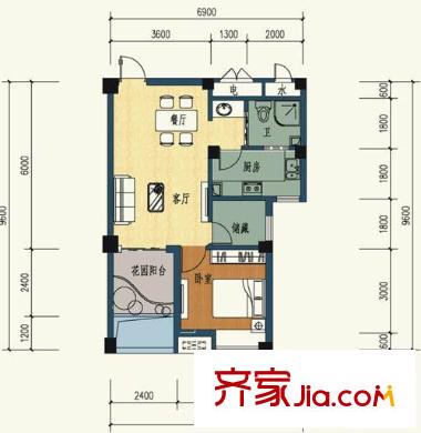 金龍百靈景都戶型圖1號(hào)樓1-c 1室2廳1衛(wèi)1廚