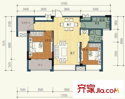 金龍百靈景都戶型圖3號(hào)樓3-c 2室2廳1衛(wèi)1廚