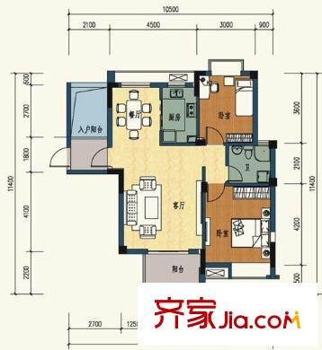 金龍百靈景都戶型圖3號(hào)樓3-b 2室2廳1衛(wèi)1廚
