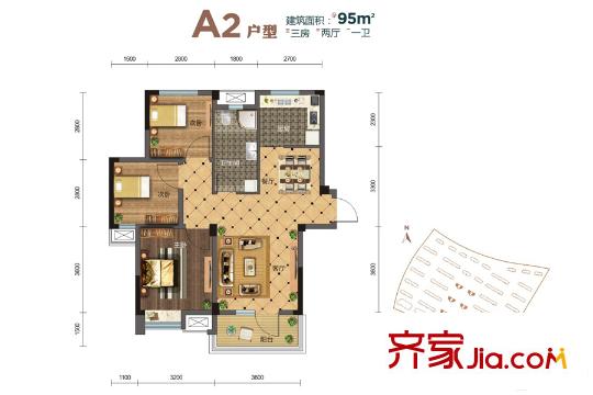 億達(dá)云山湖14-19號樓A2戶型 3室2廳1衛(wèi)1廚