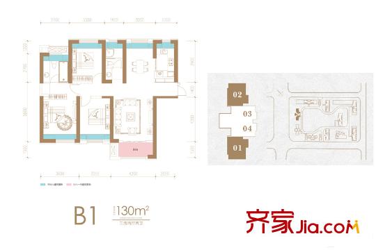 復地海上海7號樓B1戶型 3室2廳2衛(wèi)1廚
